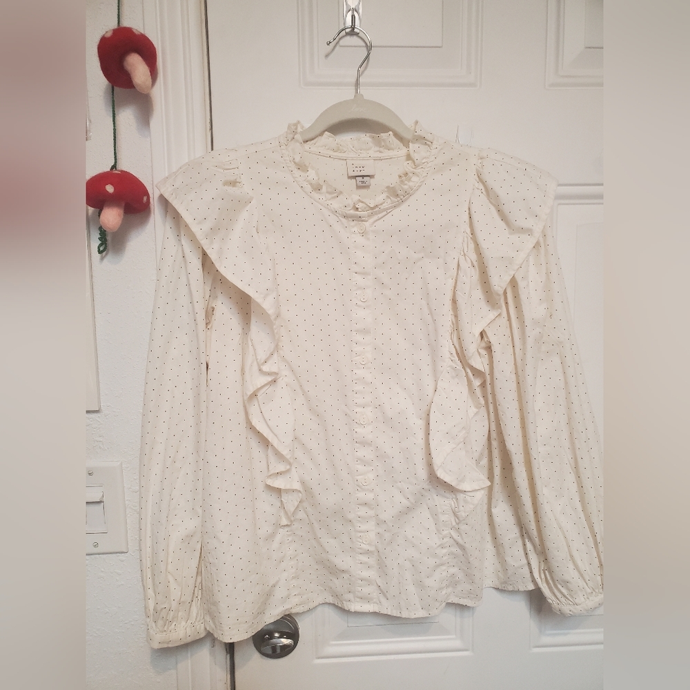 Polka Dot Ruffle Button Down Top - Picture 3 of 9